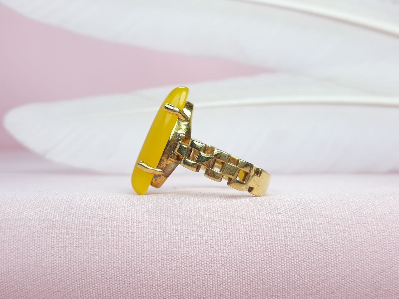 انگشتر زنانه عقیق زرد روکش طلایی خاص