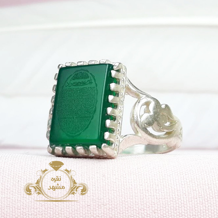 انگشتر حرز امام جواد (ع) مدل انگشتر رهبری عقیق سبز