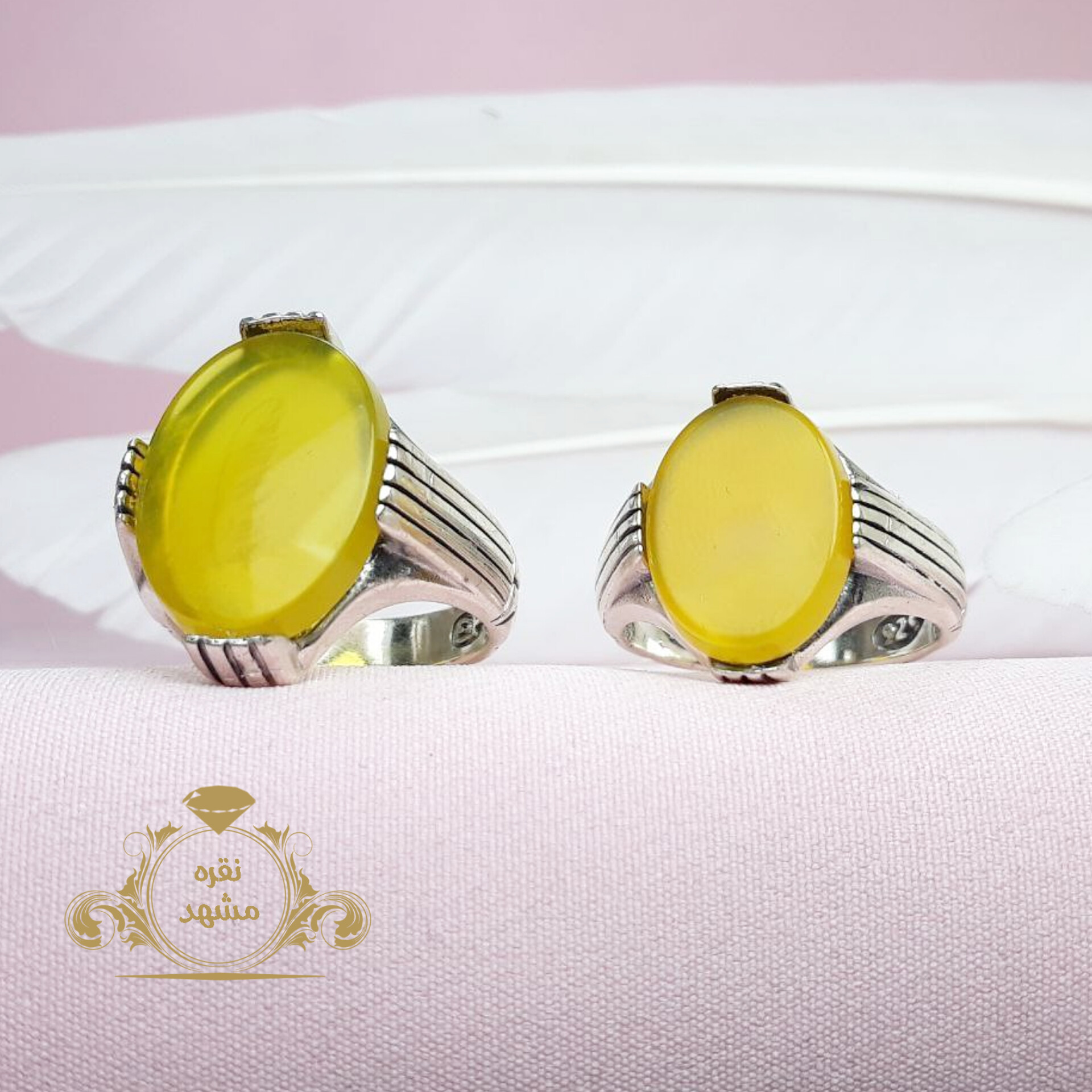ست انگشتر زنانه مردانه عقیق زرد شرف الشمس  اصلی