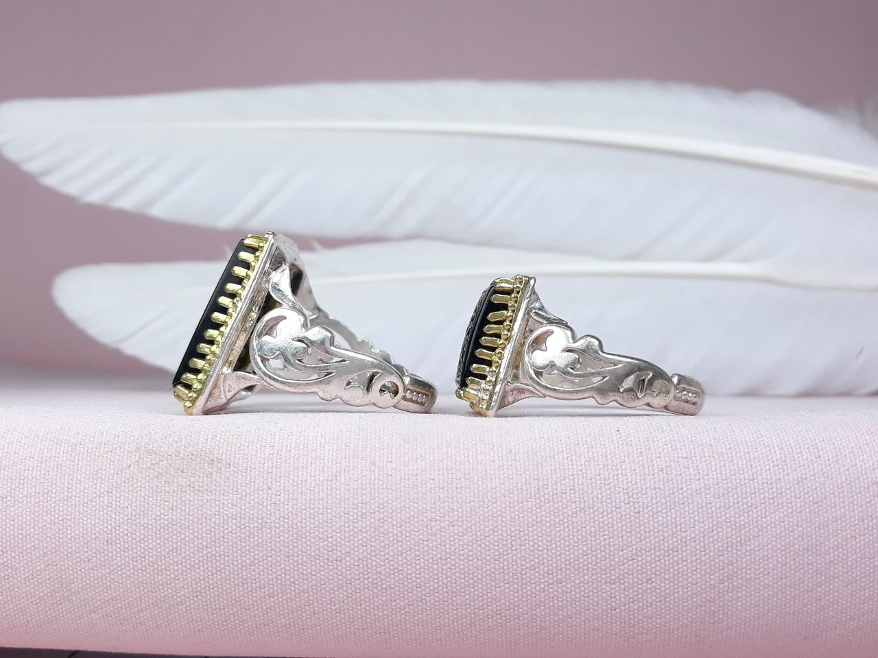 انگشتر ست زنانه مردانه عقیق سیاه یا فاطمه یا علی