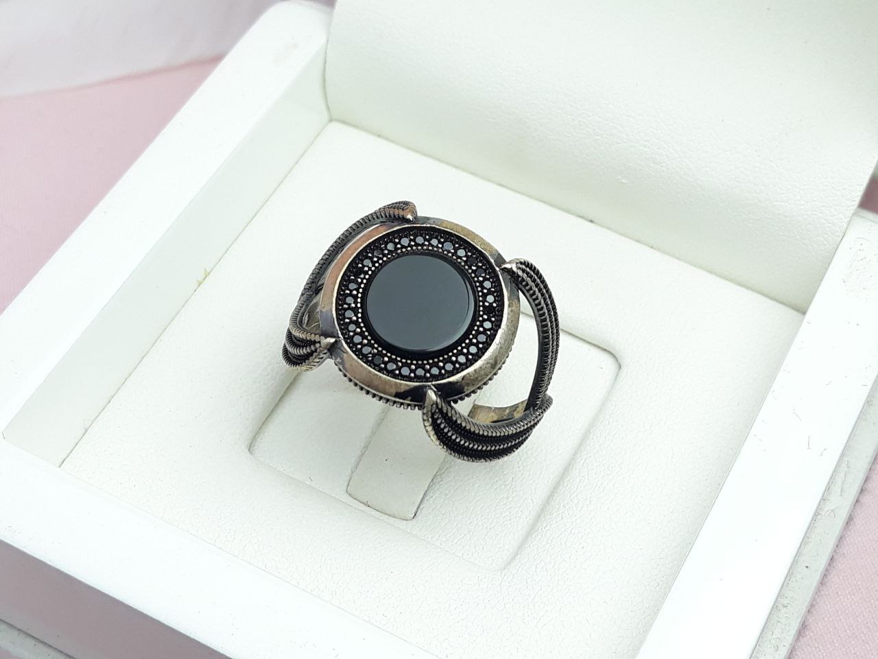 انگشتر نقره مردانه عقیق سیاه اسپرت طرح ترک