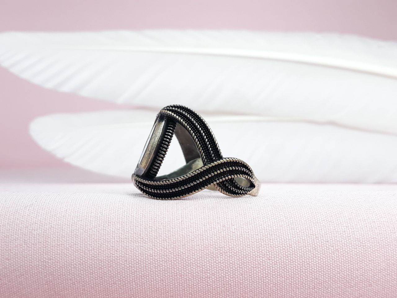 انگشتر نقره مردانه عقیق سیاه اسپرت طرح ترک