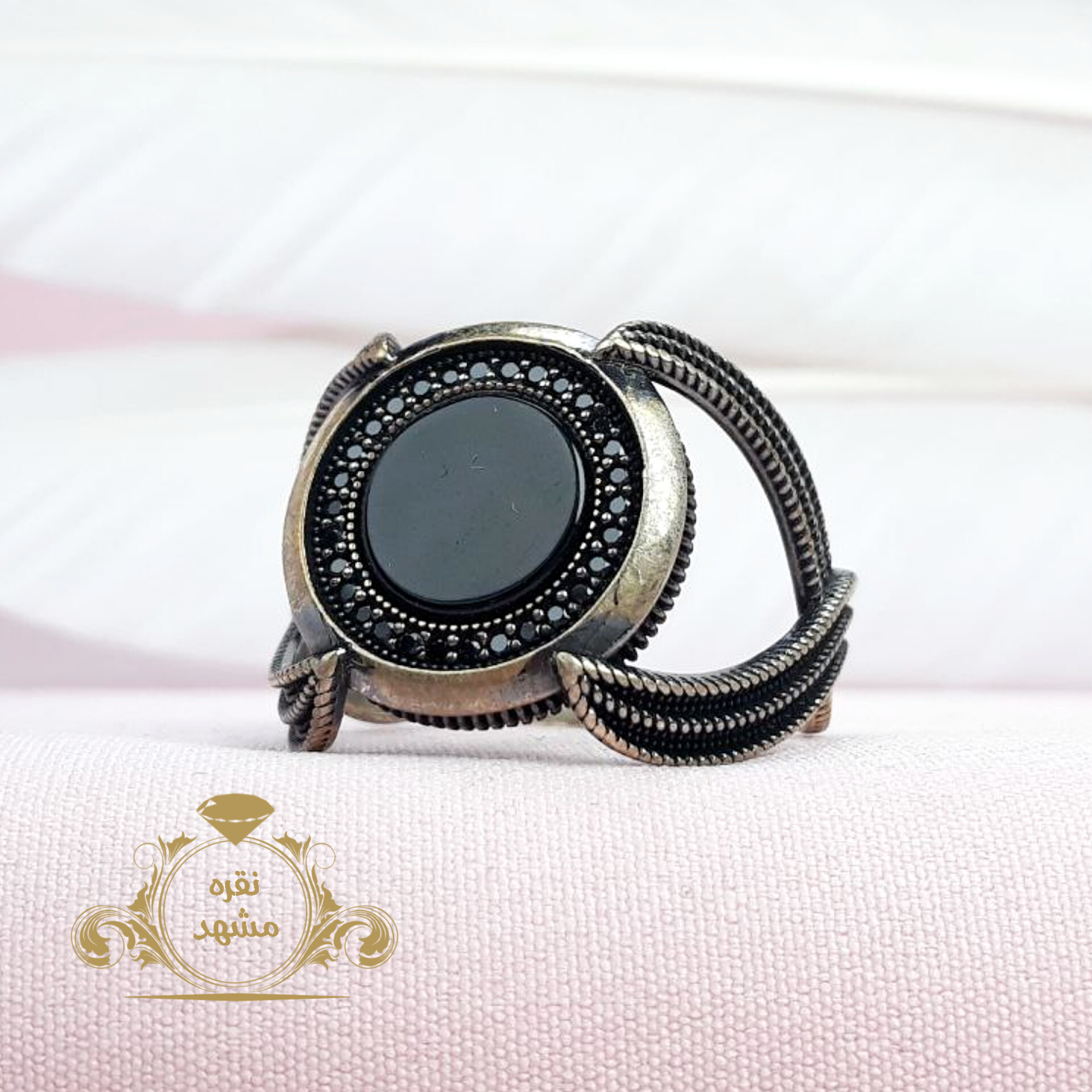 انگشتر نقره مردانه عقیق سیاه اسپرت طرح ترک