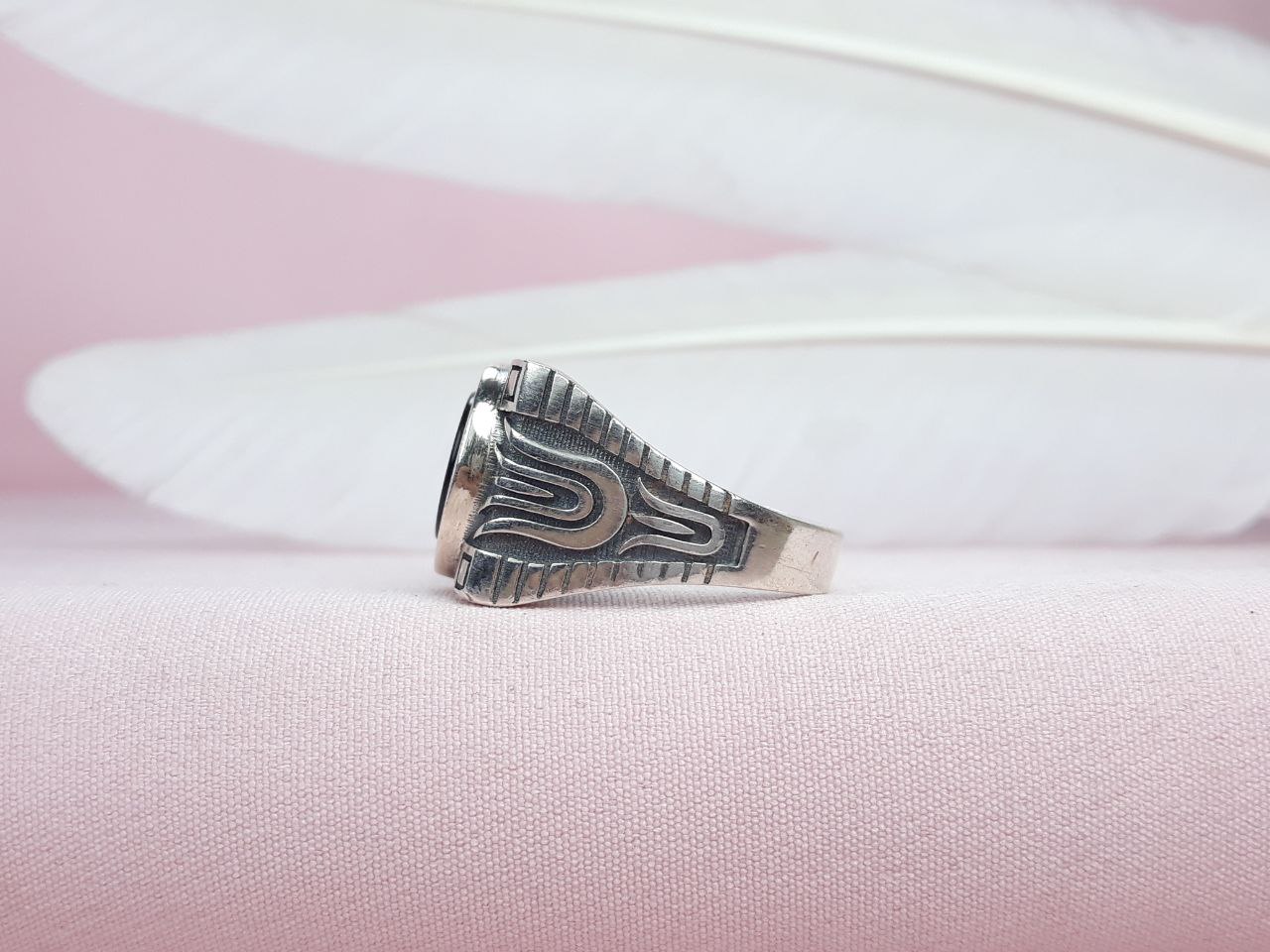 انگشتر نقره مردانه عقیق سیاه اسپرت طرح ترک