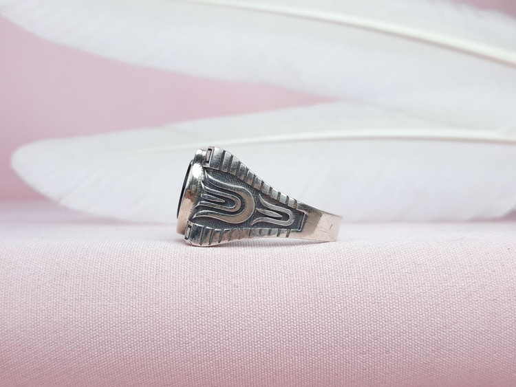 انگشتر نقره مردانه عقیق سیاه اسپرت طرح ترک