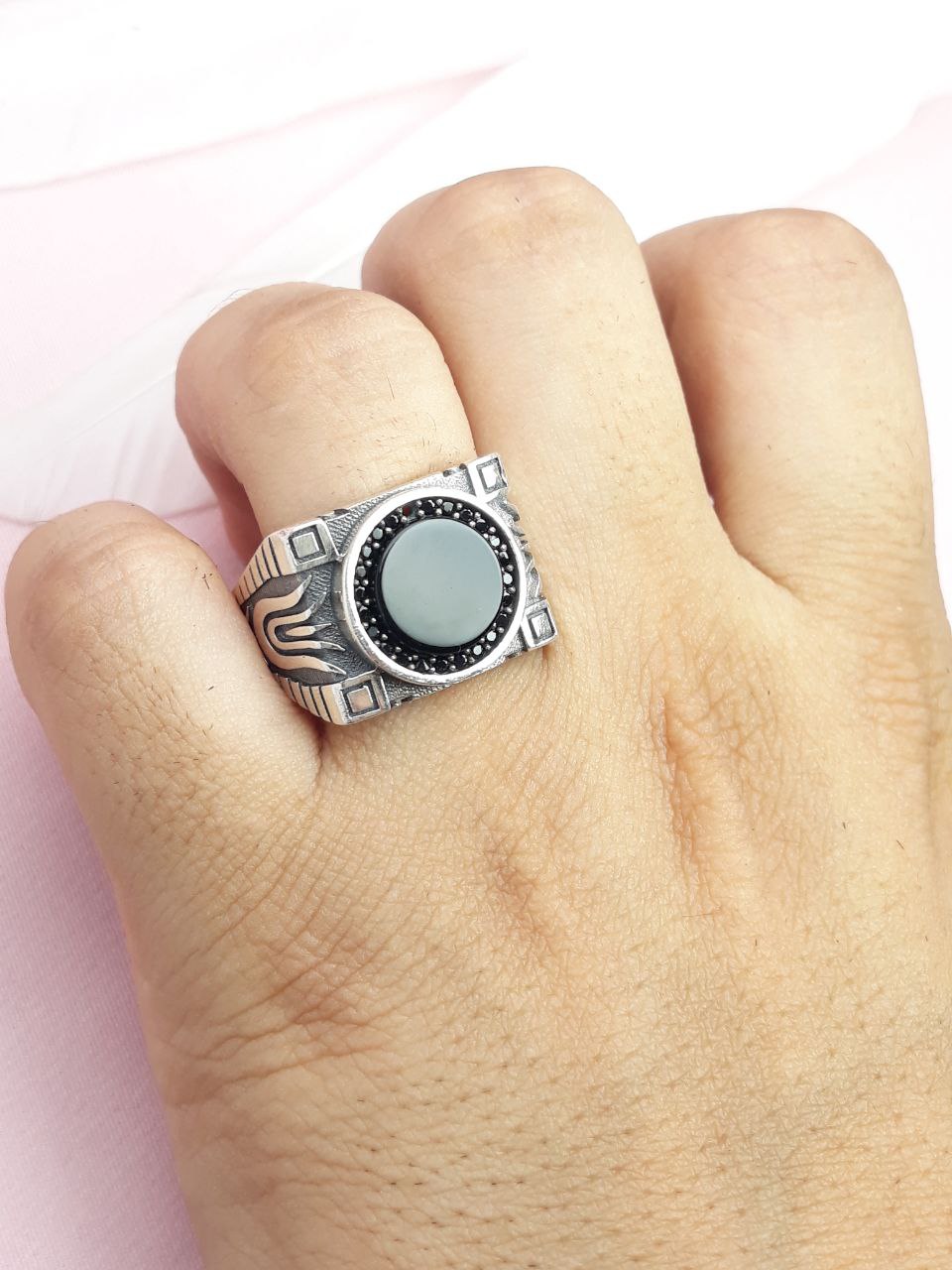 انگشتر نقره مردانه عقیق سیاه اسپرت شیک و خاض