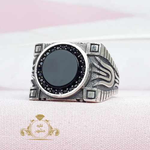 انگشتر نقره مردانه عقیق سیاه اسپرت طرح لاله