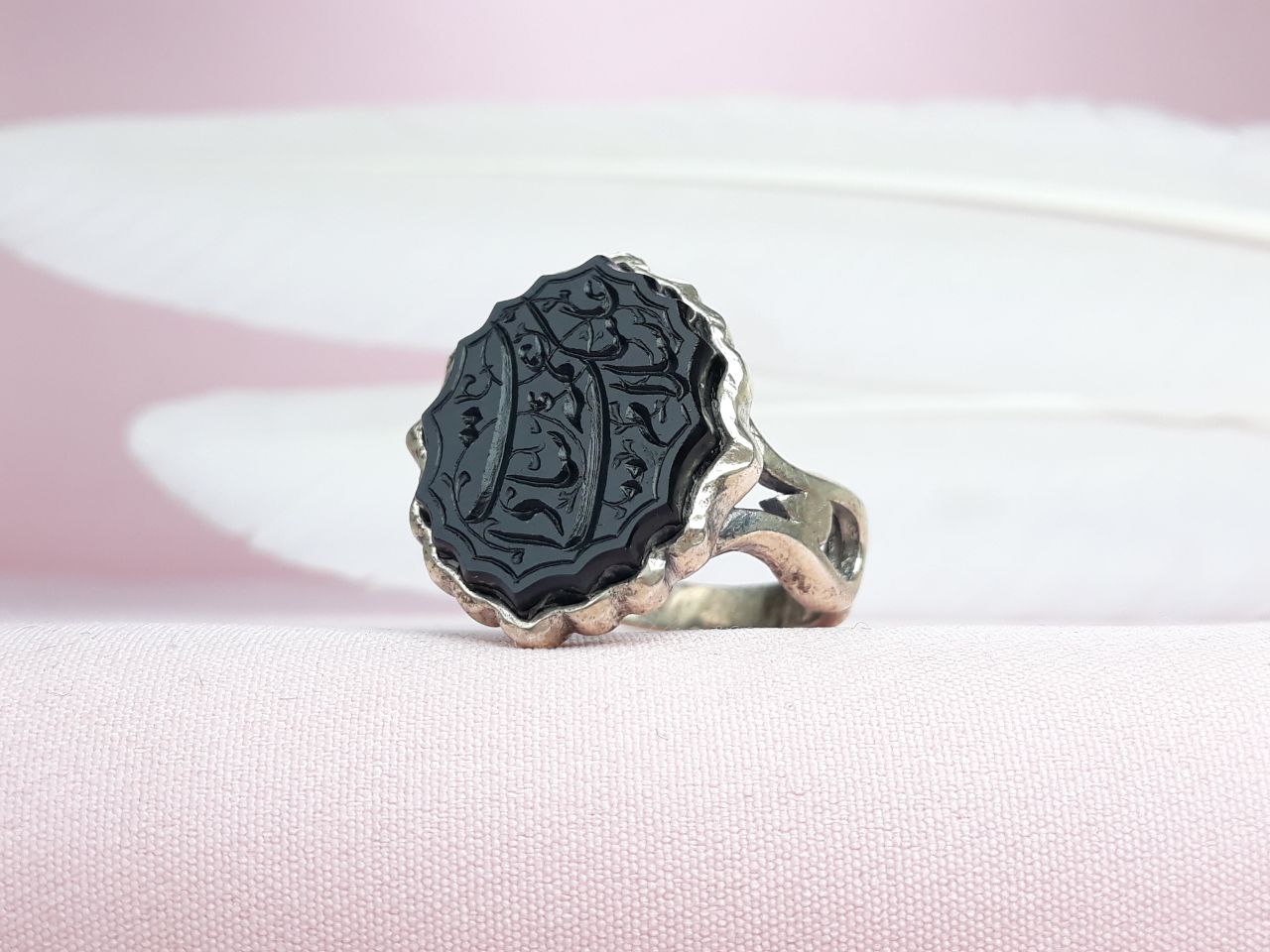 حکاکی عمه سادات سلام علیک انگشتر مردانه عقیق سیاه