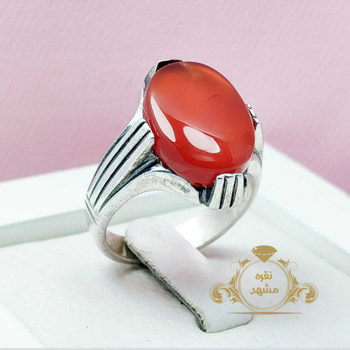 انگشتر عقیق سرخ اصلی خوش رنگ طرح شیاری