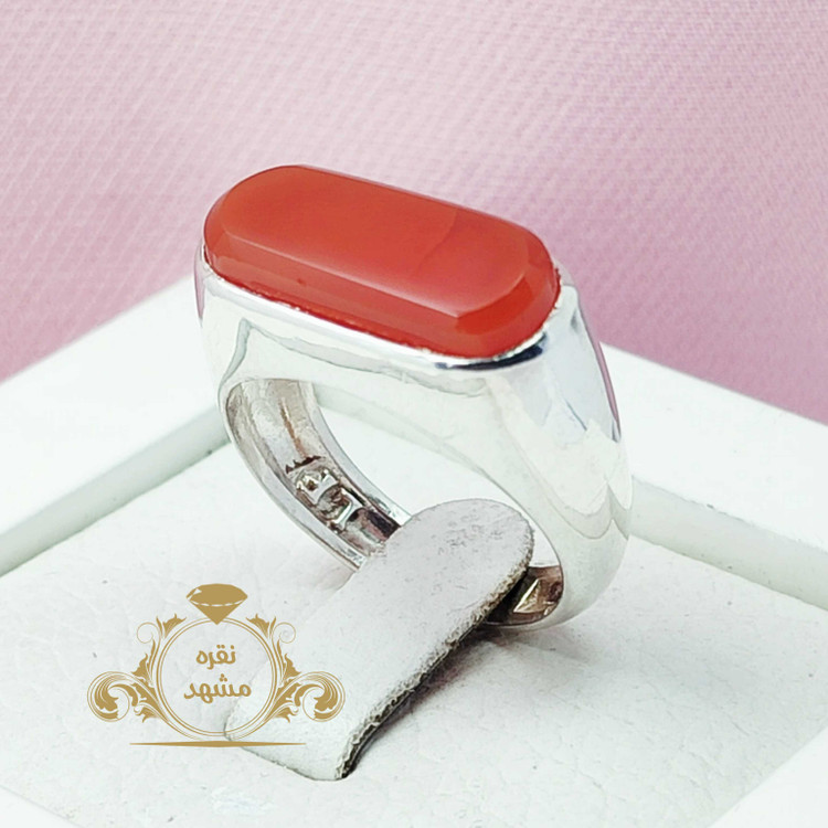 انگشتر نقره مردانه عقیق سرخ یمنی اصلی تراش کپسولی