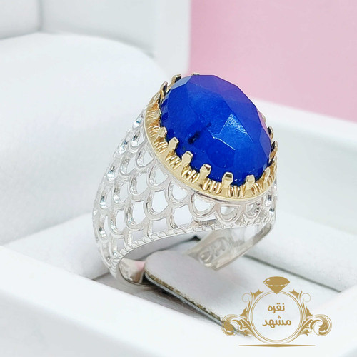 انگشتر جید یاقوتی کبود تراش جواهر مردانه