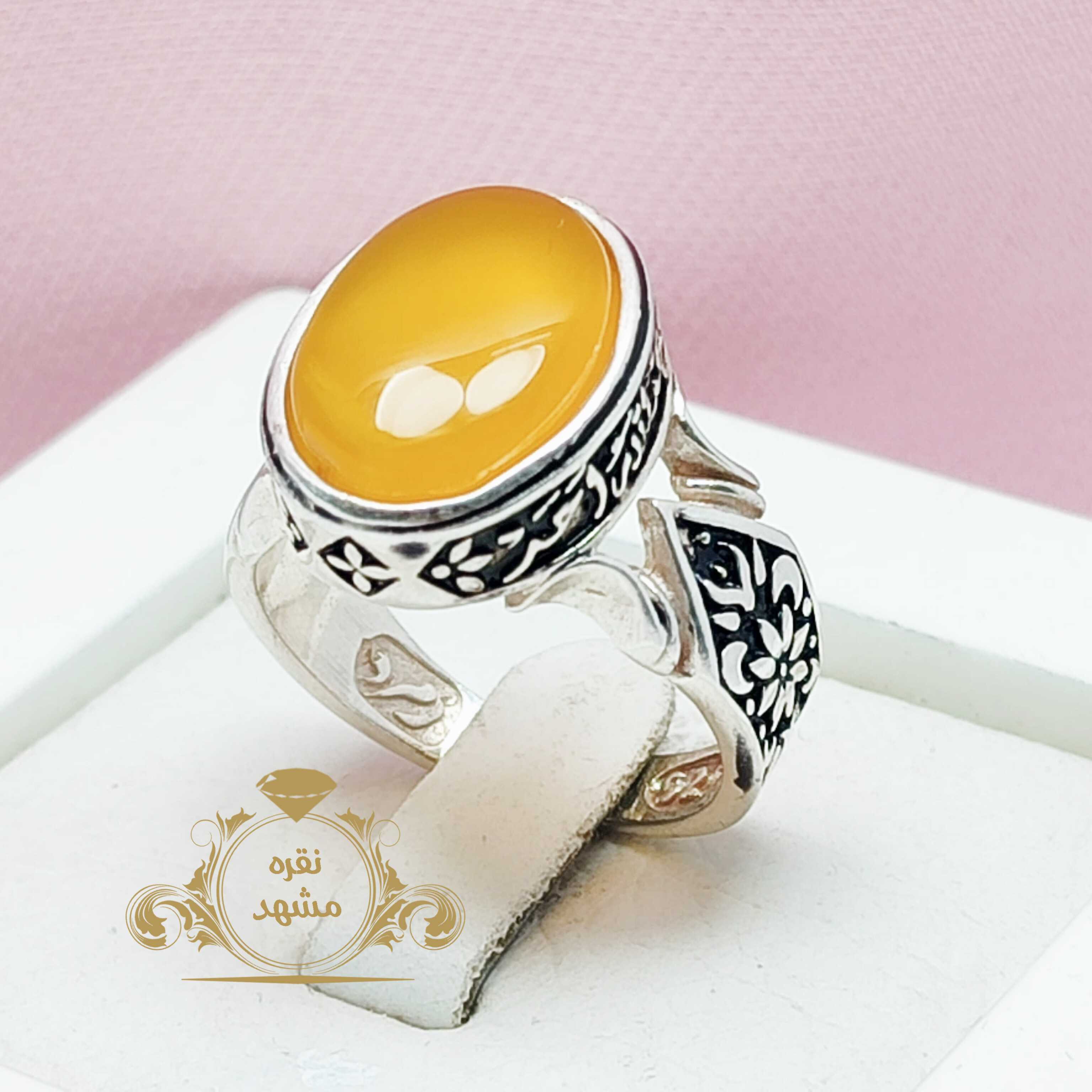 انگشتر مردانه ظریف عقیق زرد یمن تراش اصلی