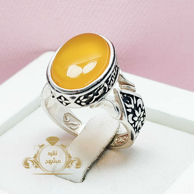 انگشتر مردانه ظریف عقیق زرد یمن تراش اصلی