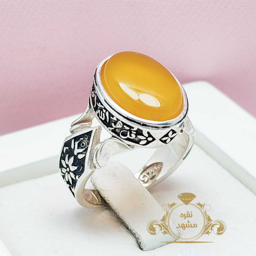 انگشتر ظریف عقیق زرد یمن تراش اصل