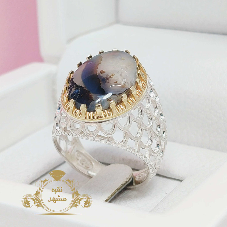 انگشتر منظره شجر قائن نقش ریز و ظریف طبیعی