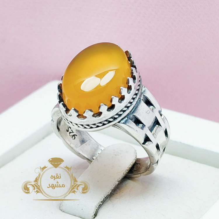 انگشتر رولکسی مردانه نقره عقیق زرد شرف الشمس