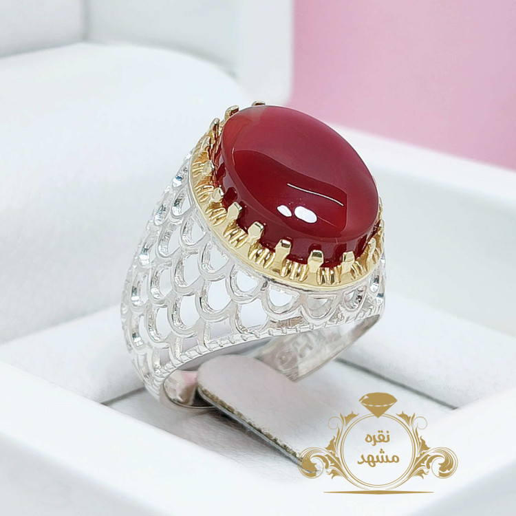 انگشتر عقیق سرخ اصلی یمن تراش خوشرنگ