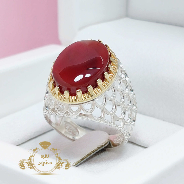 انگشتر مردانه عقیق سرخ اصلی یمن تراش خوشرنگ