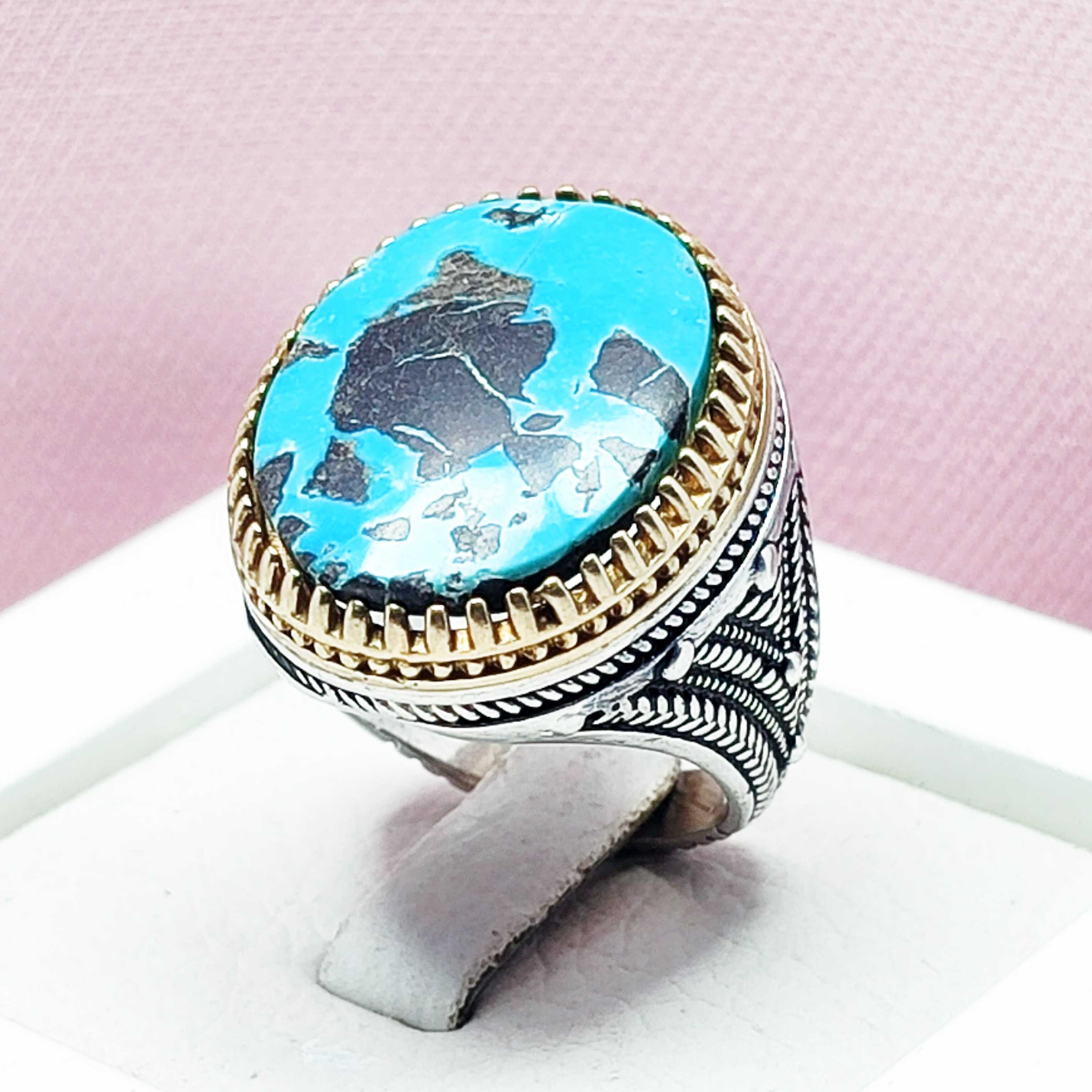 انگشتر مردانه فیروزه نیشابور اصلی و معدنی آبی  خوشرنگ