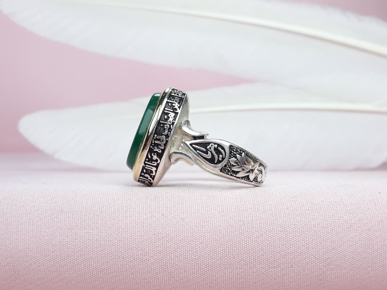 ذکر یاحیدر کرار مردانه عقیق سبز نقره اصل