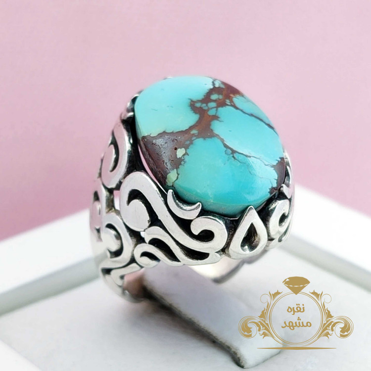 انگشتر مردانه فیروزه نیشابور اصلی و معدنی نقره