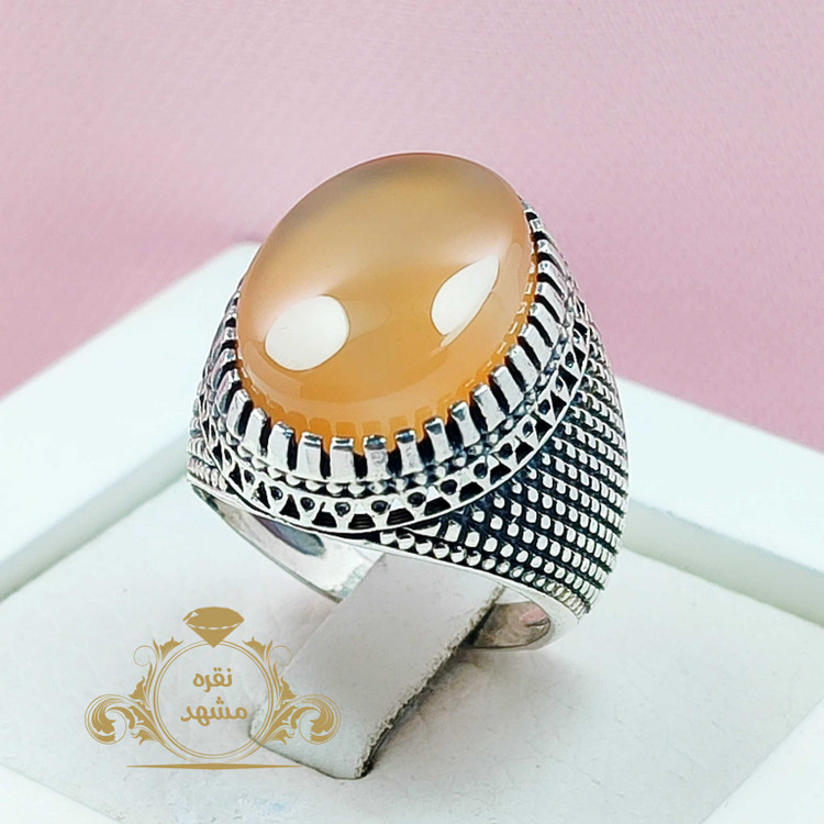 انگشتر مردانه عقیق پرتقالی یمنی اصل رکاب حصیری