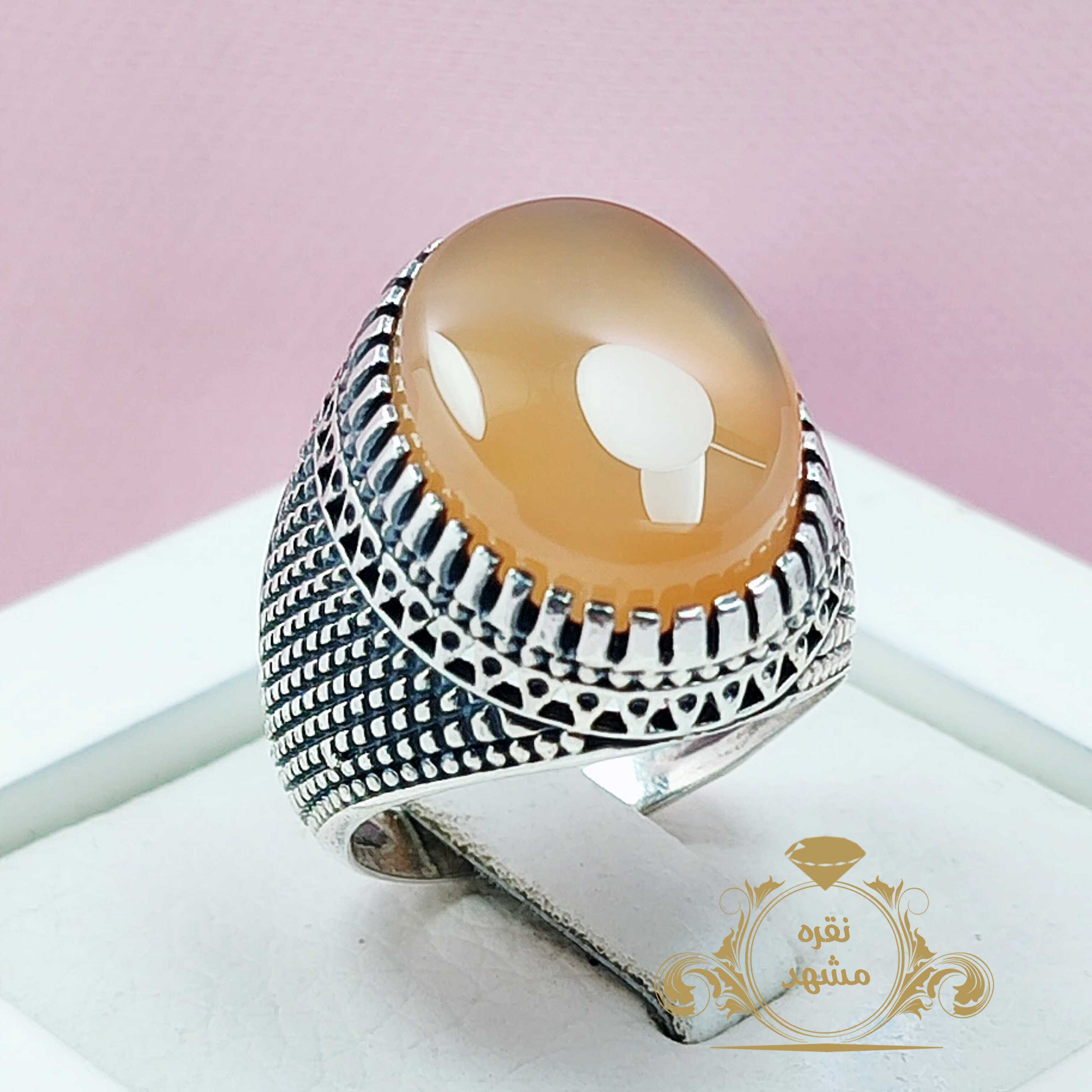 انگشتر مردانه عقیق پرتقالی یمنی اصل حصیری