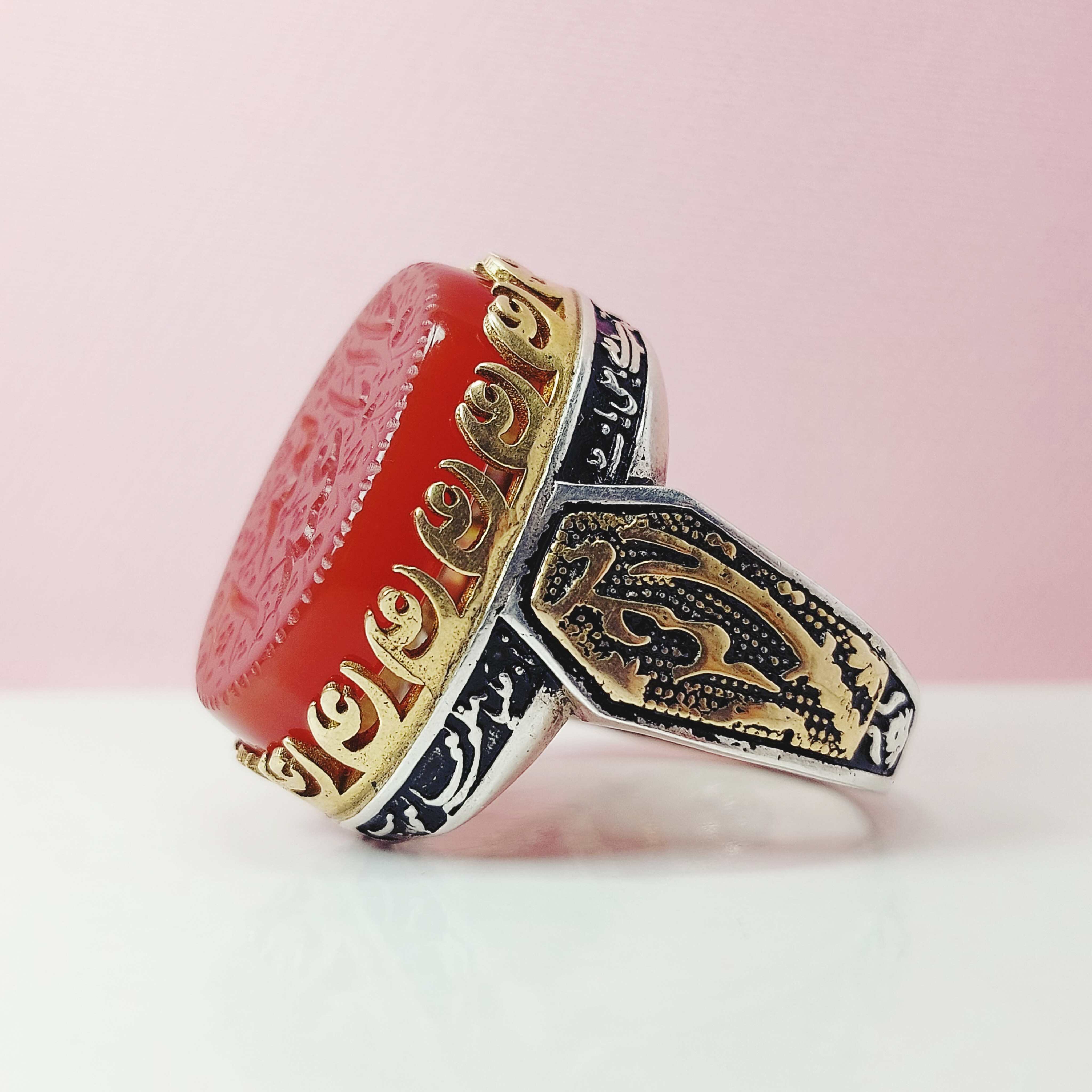 انگشتر مذهبی یا اباعبدالله سرخ مردانه عقیق اصلی