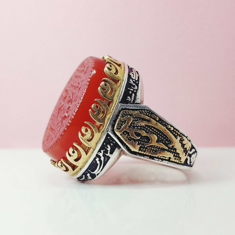 انگشتر مذهبی یا اباعبدالله سرخ مردانه عقیق اصلی