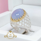 انگشتر مردانه اصلی عقیق کبود یمنی مدل توری تاج طلایی