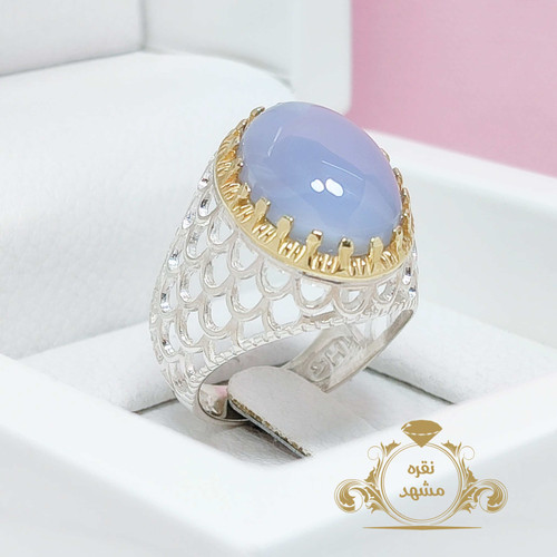 انگشتر اصل عقیق کبود یمنی مدل توری تاج طلایی