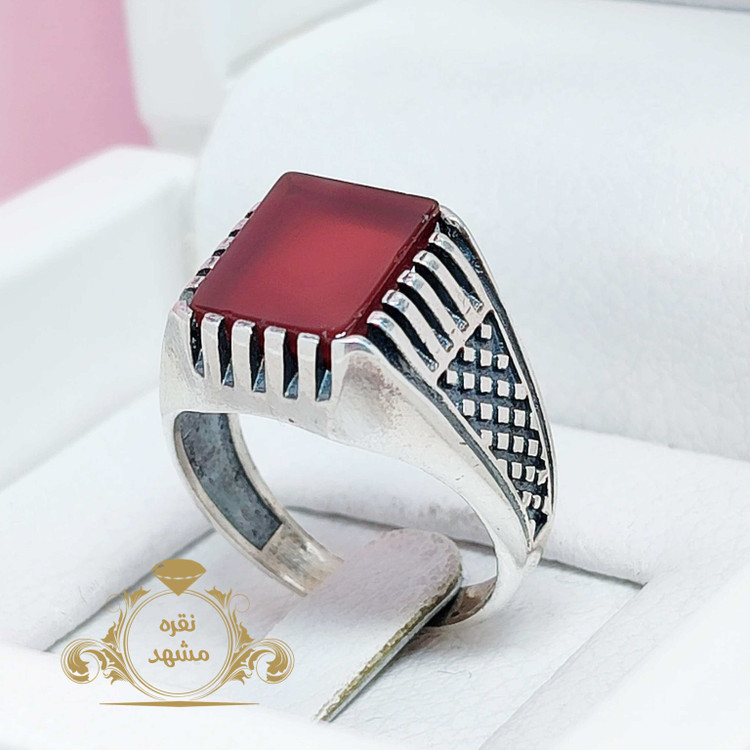 انگشتر مردانه عقیق سرخ اصلی خوشرنگ چهارگوش
