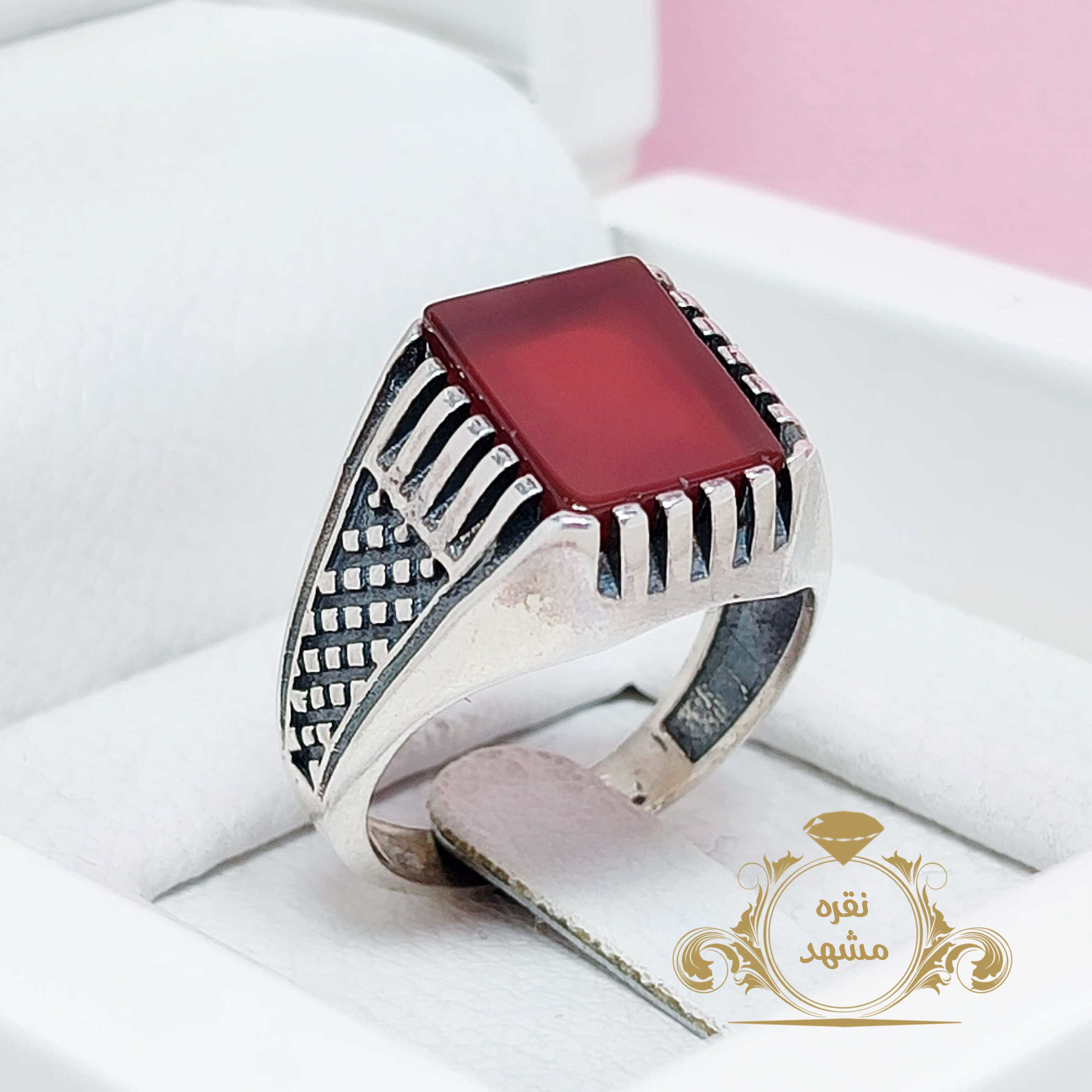 انگشتر مردانه عقیق سرخ اصل خوشرنگ چهارگوش