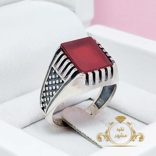 انگشتر مردانه عقیق سرخ اصل خوشرنگ چهارگوش