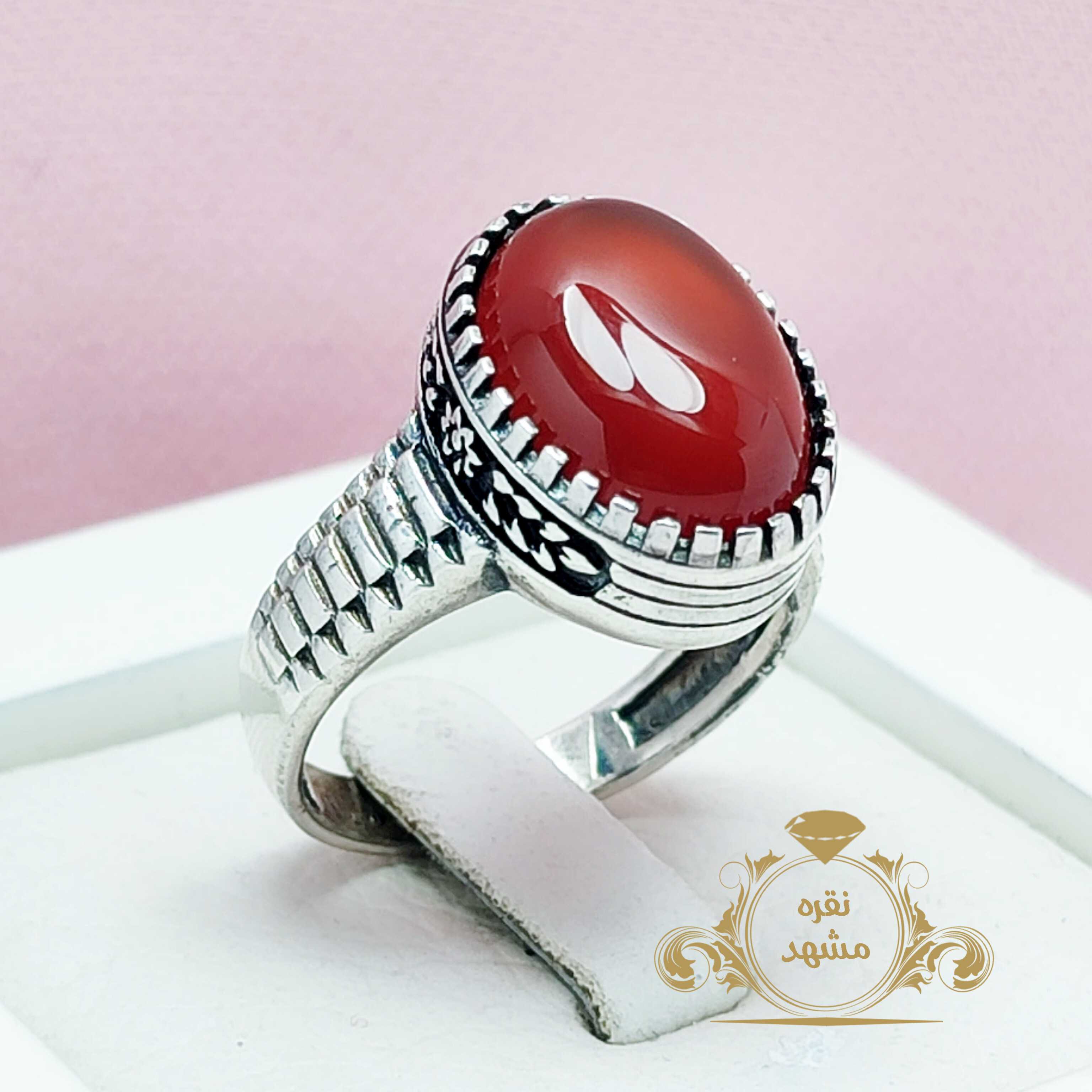انگشتر مردانه عقیق سرخ اصلی خوشرنگ یمن تراش