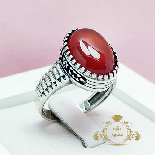 انگشتر مردانه عقیق سرخ اصلی خوشرنگ یمن تراش