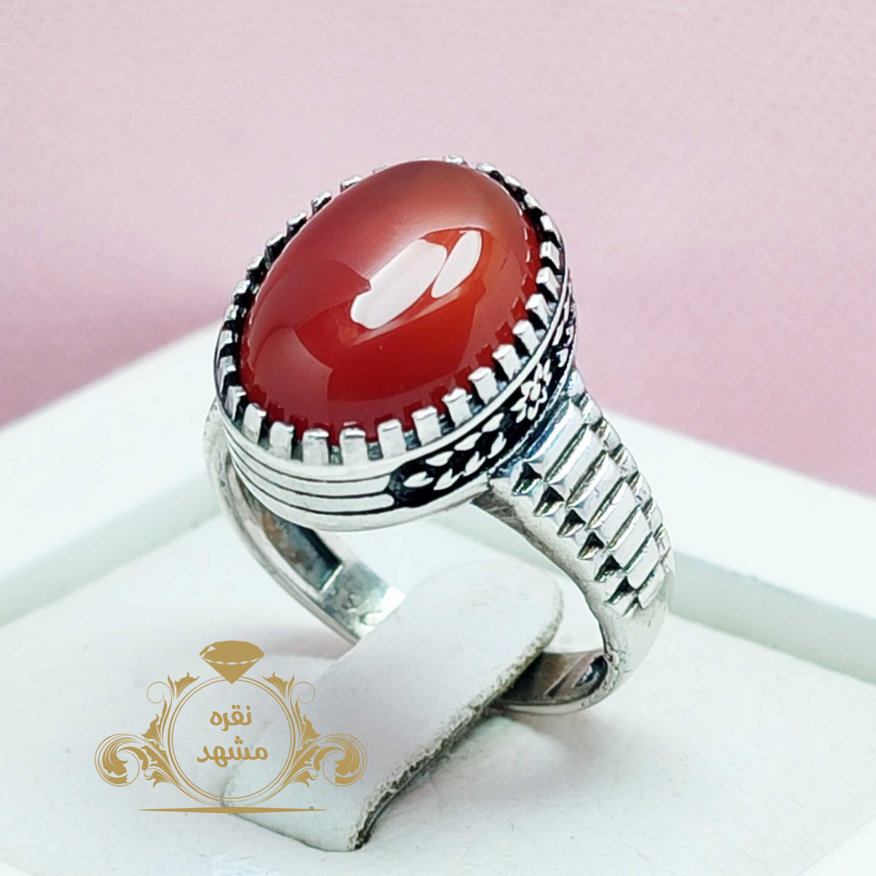 انگشتر مردانه عقیق سرخ اصل خوشرنگ یمن تراش