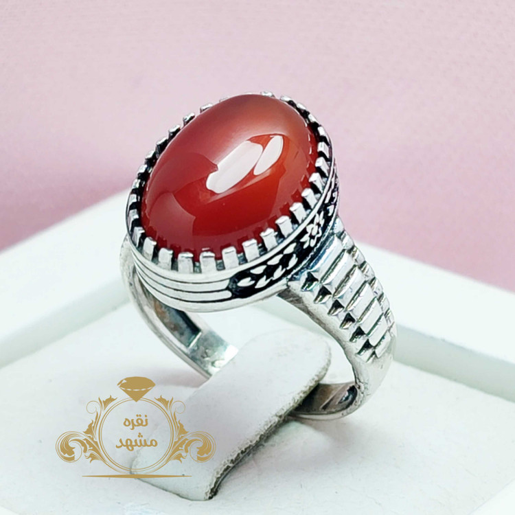 انگشتر مردانه عقیق سرخ اصل خوشرنگ یمن تراش