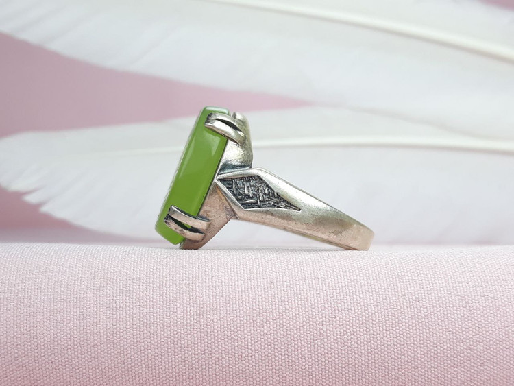 انگشتر یاحسین (ع) مردانه نقره عقیق سبز اصل