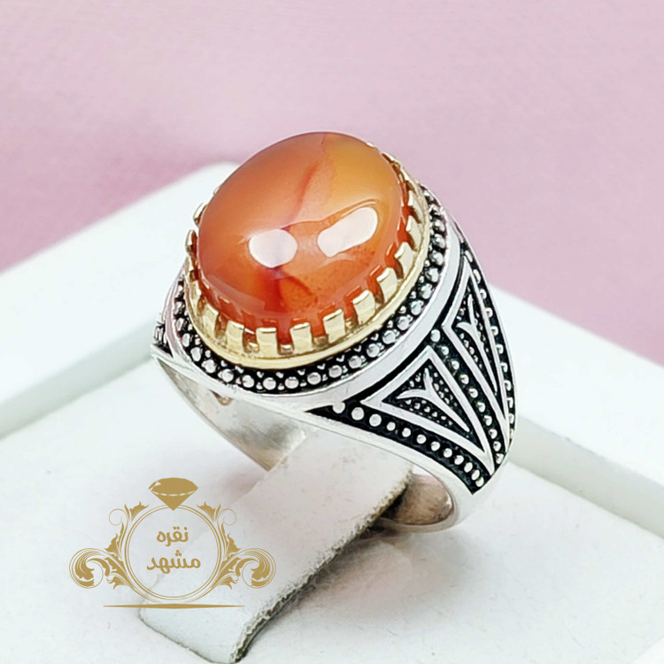 انگشتر مردانه عقیق یمنی اصلی و معدنی نقره