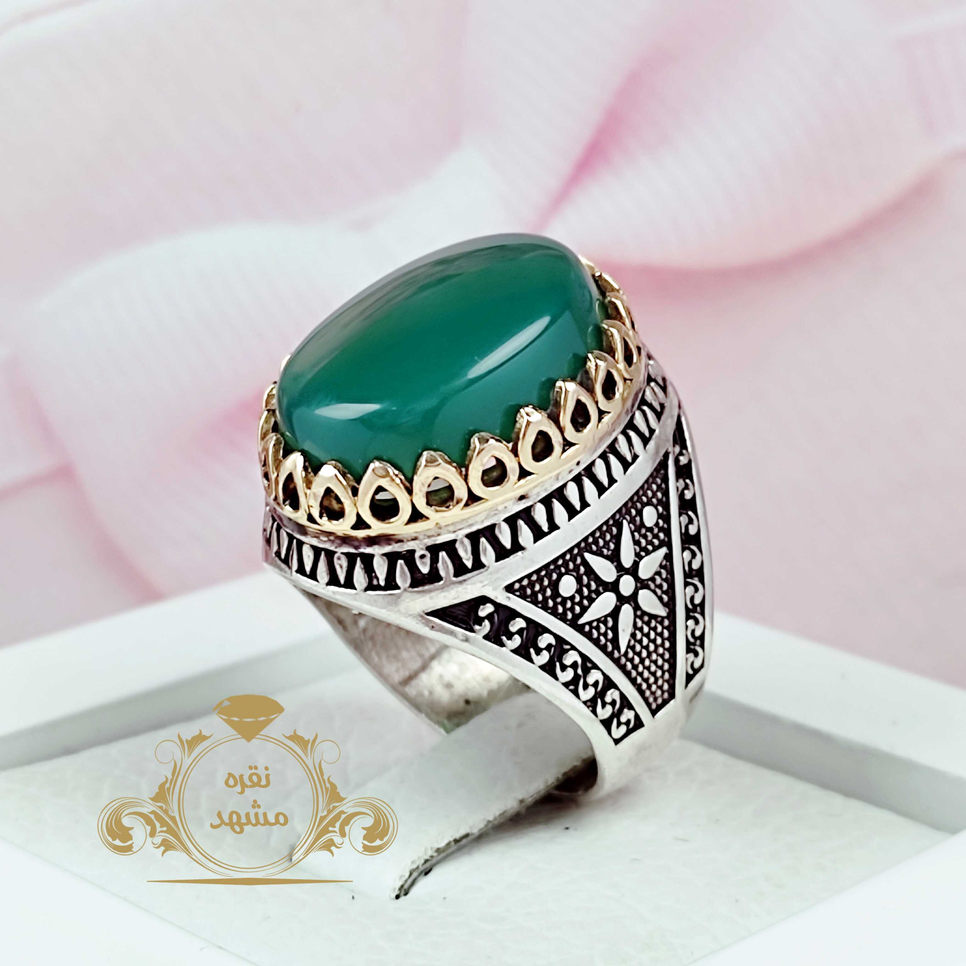 انگشتر مردانه عقیق سبز خوشرنگ اصلی یمن تراش