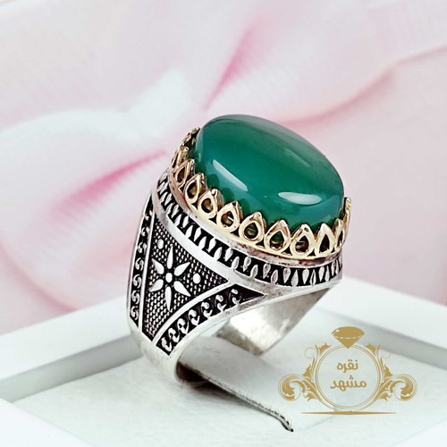 انگشتر مردانه عقیق سبز اصل یمن تراش