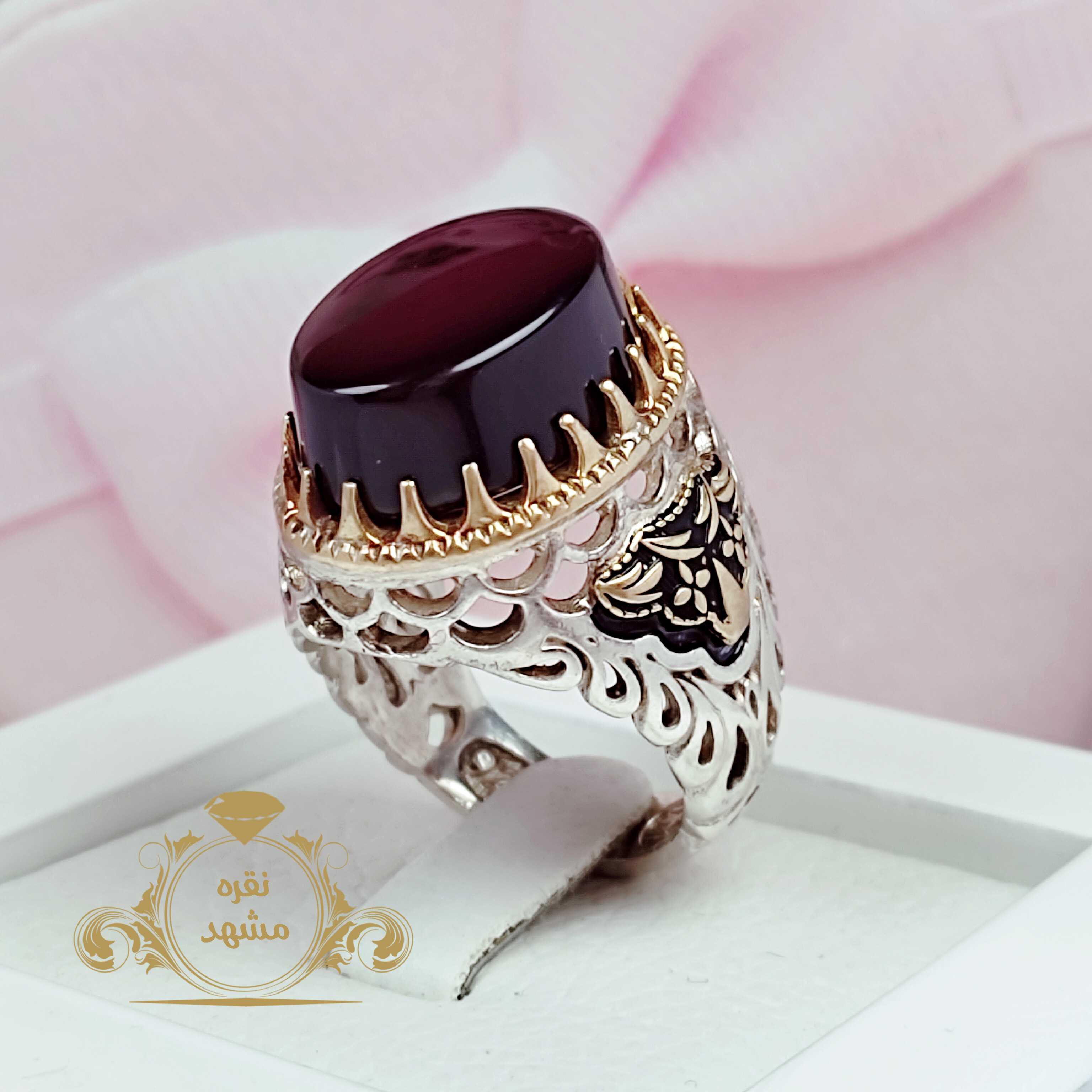 انگشتر مردانه نقره عقیق سیاه مدل پولکی