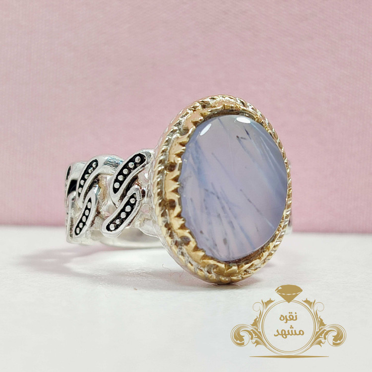 عقیق یمنی کبود رکاب نقره مدل زنجیری