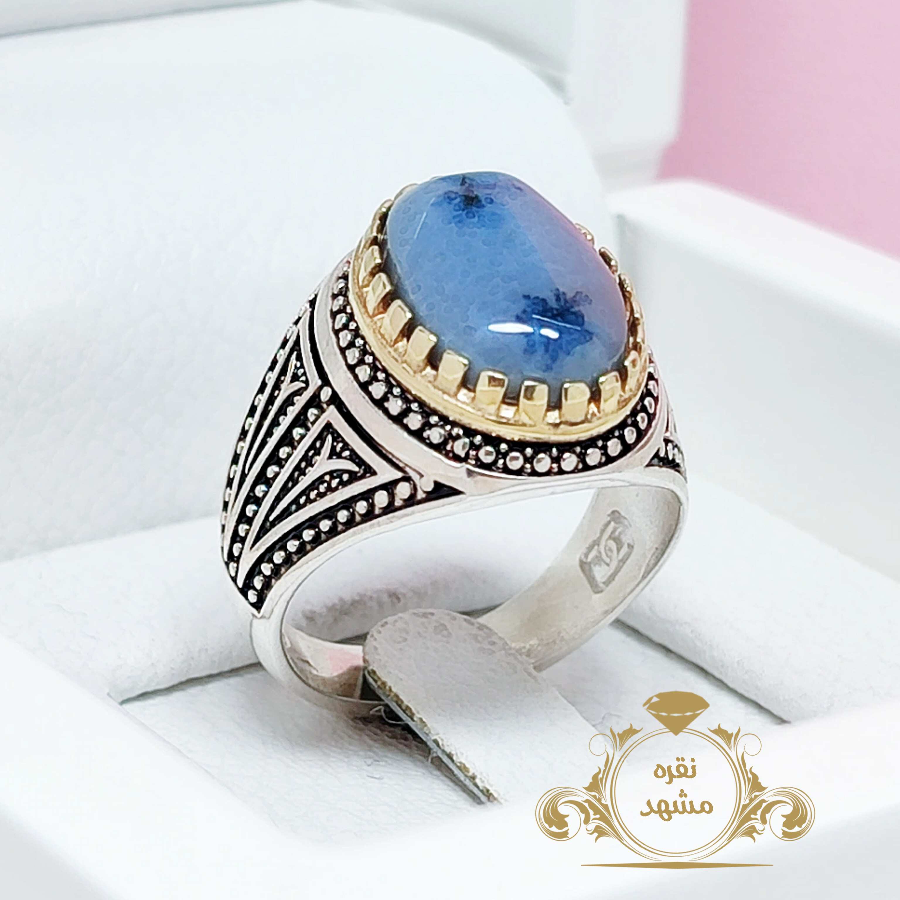 انگشتر مردانه شجر آبی گل مشکی اصلی