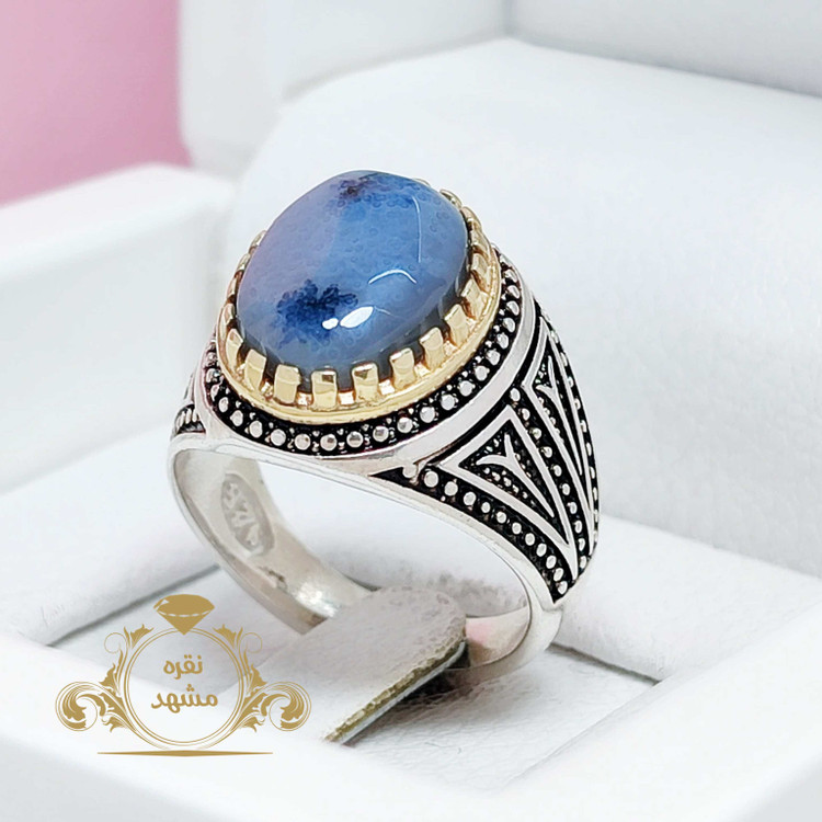 انگشتر مردانه شجر آبی گل مشکی اصل