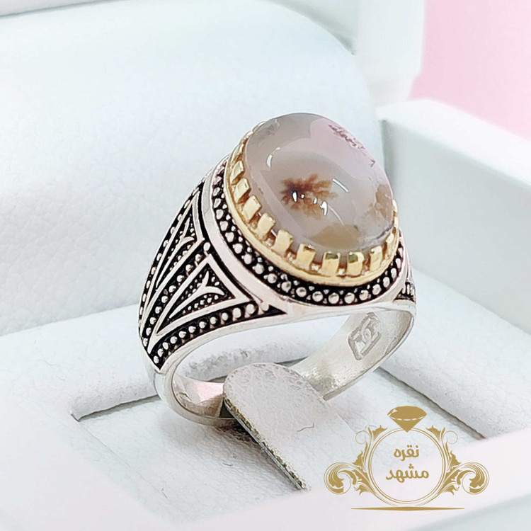 انگشتر شجر تک گل اصل نقره مردانه