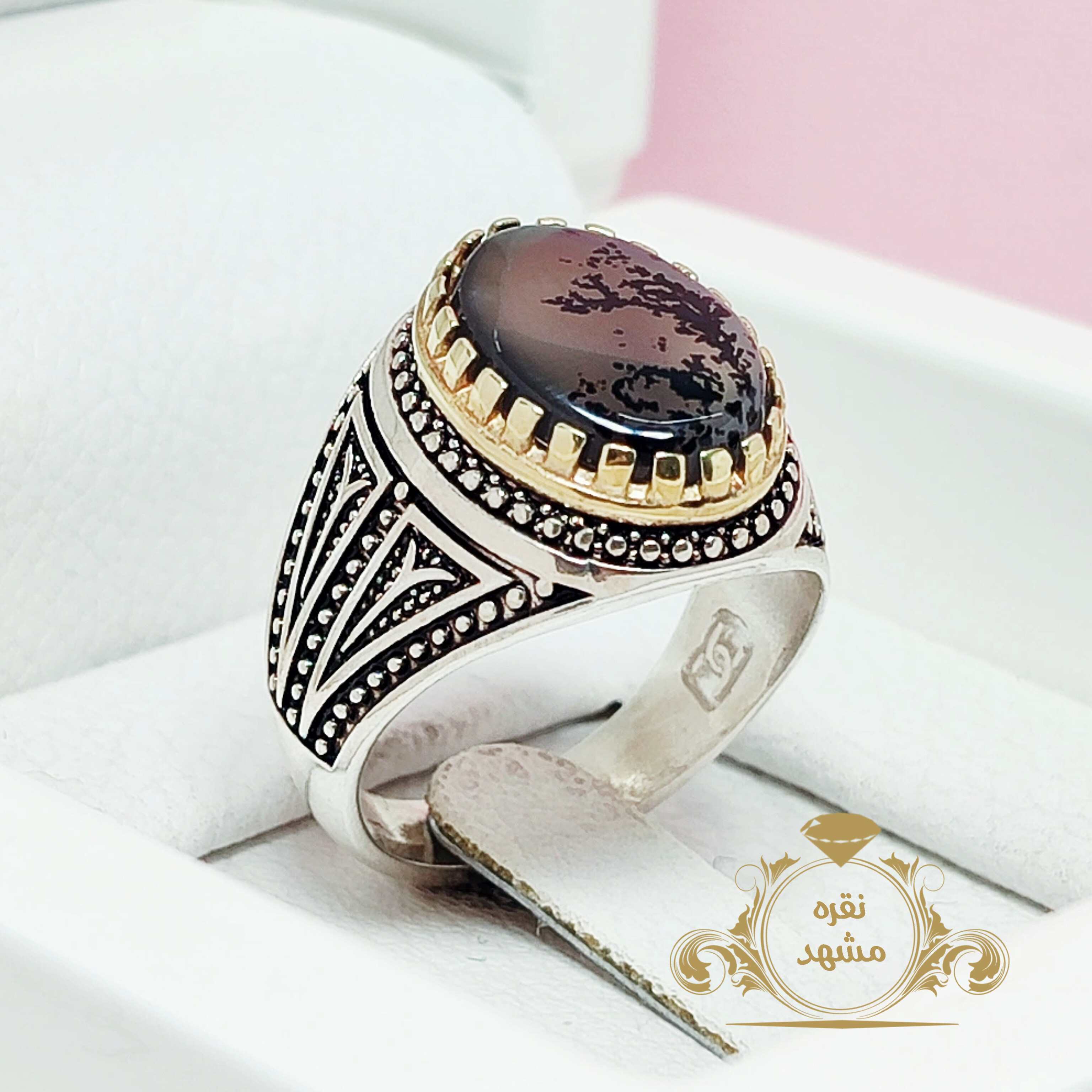 انگشتر نقره شجر قهوه ای شاخ و یرگ دار