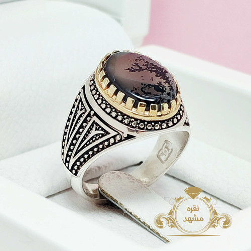 انگشتر نقره شجر قهوه ای شاخ و یرگ دار