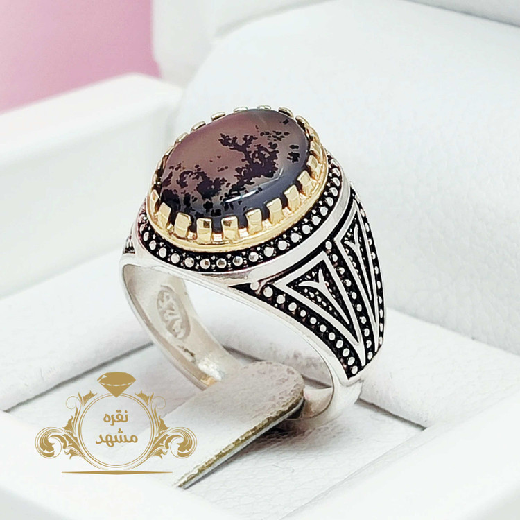 انگشتر مردانه شجر قهوه ای شاخ و یرگ دار